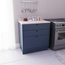 Balcão de Cozinha 3 Gavetas 100% MDF 80cm sem Tampo Sevilha Herval Azul/Órion