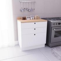 Balcão de Cozinha 3 Gavetas 100% MDF 80cm sem Tampo Sevilha Herval Branco/Artico