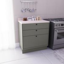 Balcão de Cozinha 3 Gavetas 100% MDF 80cm sem Tampo Sevilha Herval Verde/Hill