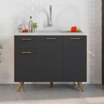 Balcão de Cozinha 3 Portas 1 Gaveta 105cm sem Tampo Olinda Freijó Uv/Grafite Acetinado - Poliman