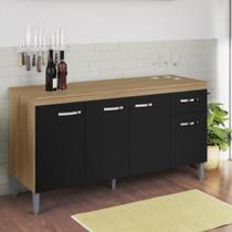 Balcão de Cozinha 3 Portas 1,50m Cheltenham amendoa preto Balcão de Cozinha 3 Portas 1,50m Cheltenham amendoa preto