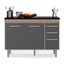 Balcão de Cozinha 3 Portas 2 Gavetas 120cm Flex Carvalho Grafite Lacca Ônix Poliman