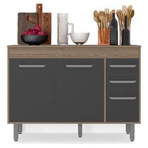 Balcão de Cozinha 3 Portas 2 Gavetas 120cm Flex com Tampo Carvalho Grafite - Poliman