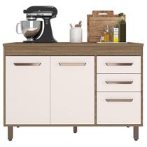 Balcão de Cozinha 3 Portas 2 Gavetas 120cm Flex com Tampo Carvalho OAK Off White - Poliman