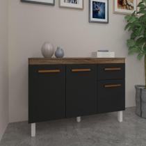 Balcão De Cozinha 3 Portas 2 Gavetas Armário Multiuso Vivian Savana Preto