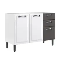 Balcão de Cozinha 3 Portas 2 Gavetas Itatiaia New Premium de Aço 120cm Branco/Grafite