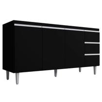 Balcão de Cozinha 3 Portas Andréia 160 cm Preto Com Tampo MDP AJL Móveis Balcão de Cozinha 3 Portas Andréia 160 cm Preto Com Tampo MDP AJL Móveis