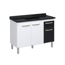 Balcão de Cozinha 3 Portas e 1 Gaveta 116,2cm Branco/Preto Balcão de Cozinha 3 Portas e 1 Gaveta 116,2cm Branco/Preto