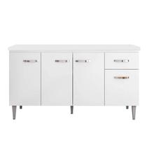 Balcão de Cozinha 4 Portas Gabriela 150 cm Branco Com Tampo MDP AJL Móveis Balcão de Cozinha 4 Portas Gabriela 150 cm Branco Com Tampo MDP AJL Móveis