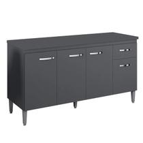 Balcão de Cozinha 4 Portas Gabriela 150 cm Cinza Fosco 1977 Com Tampo MDP AJL Móveis Balcão de Cozinha 4 Portas Gabriela 150 cm Cinza Fosco 1977 Com Tampo MDP AJL Móveis