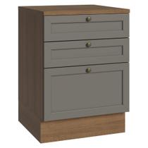Balcão de Cozinha 60 cm 3 Gavetas Rustic/Cinza Vik Madesa