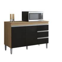 Balcão de Cozinha Andréia 120cm Amêndoa/Preto + Tampo - AJL Móveis Balcão de Cozinha Andréia 120cm Amêndoa/Preto + Tampo - AJL Móveis