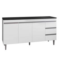 Balcão De Cozinha Andréia Branco Com Tampo 150 Cm Preto Fosco - Ajl - AJL MÓVEIS