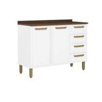 Balcão de Cozinha Bella c/ 2 Portas e 4 Gavetas c/ Tampo 120cm Branco - Bertolini