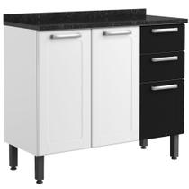 Balcão de cozinha Bertolini Múltipla 03 portas e 02 gavetas em aço - Branco/Preto