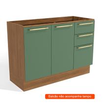 Balcão de Cozinha Botanic 2 PT 3 GV Nogueira e Verde Oliva Balcão de Cozinha Botanic 2 PT 3 GV Nogueira e Verde Oliva