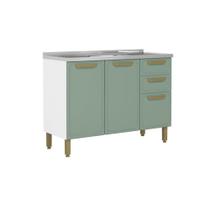 Balcão de Cozinha c/ Pia Bella c/ 3 Portas e 2 Gavetas 120cm Verde - Bertolini Balcão de Cozinha c/ Pia Bella c/ 3 Portas e 2 Gavetas 120cm Verde - Bertolini