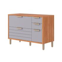 Balcão de Cozinha c/ Tampo Eloise c/ 4 Gavetas e 1 Porta Basculante Riscada 120 cm Cinamomo/Platina - MGM