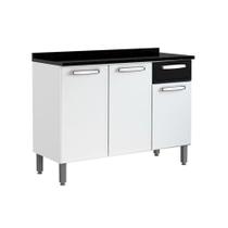 Balcão de Cozinha c/ Tampo Evidence 7122 c/ 3 Portas e 1 Gaveta 120cm Branco/Preto - Bertolini Balcão de Cozinha c/ Tampo Evidence 7122 c/ 3 Portas e 1 Gaveta 120cm Branco/Preto - Bertolini