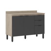 Balcão de Cozinha c/ Tampo Firenze c/ 3 Portas e 2 Gavetas 120cm Avena/Grafito - Demóbile Balcão de Cozinha c/ Tampo Firenze c/ 3 Portas e 2 Gavetas 120cm Avena/Grafito - Demóbile