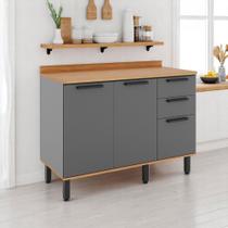 Balcão de Cozinha Castanha 1200mm com Tampo 3 Portas e 2 Gavetas Cinza/Freijó