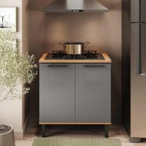 Balcão de Cozinha Castanha 800mm P/ Cooktop 5 Bocas C/ Tampo 2 Portas Cinza/Freijó