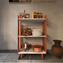 Balcão de Cozinha com pés em formato palito de madeira maciça e 1 prateleira - Nature com Branco