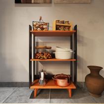 Balcão de Cozinha com pés em formato palito de madeira maciça e 1 prateleira - Preto com Nature Balcão de Cozinha com pés em formato palito de madeira maciça e 1 prateleira - Preto com Nature