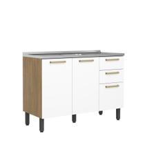 Balcão de Cozinha com Pia 120cm 3 Ptas 2 Gavetas Axé Branco