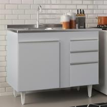 Balcão de Cozinha com Pia Inox 100cm Luziania Cinza Claro - Lumil