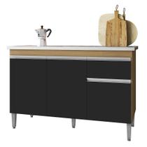 Balcão de Cozinha Com Pia Inox 120cm 1 Gaveta Tatiane Amêndoa/Preto - AJL Móveis