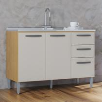 Balcão de Cozinha com Pia Inox 120cm 3 Portas 2 Gavetas Livy P11 Damasco/Off White - Mpozenato Balcão de Cozinha com Pia Inox 120cm 3 Portas 2 Gavetas Livy P11 Damasco/Off White - Mpozenato