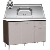 Balcão de Cozinha com Pia Inox 120cm 3 Portas Classic P11 Chocolate/Off White - Mpozenato