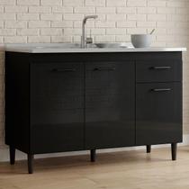 Balcão de Cozinha com Pia Inox 120cm 3 Portas Classic P11 Preto - Mpozenato Balcão de Cozinha com Pia Inox 120cm 3 Portas Classic P11 Preto - Mpozenato