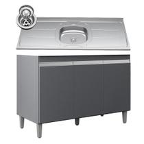 Balcão de Cozinha Com Pia Inox 120cm 3 Portas Manu Cinza - AJL Móveis