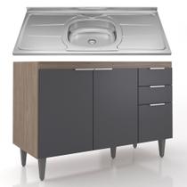 Balcão de Cozinha Com Pia Inox 120cm Pérola Z34 Freijó/Grafite - Mpozenato