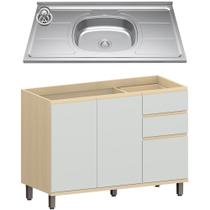 Balcão de Cozinha Com Pia Inox 120cm Pierre Carvalho/Cinza L01 - Mpozenato