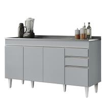 Balcão de Cozinha com Pia Inox 150cm 4 Portas Marrocos Cinza Claro - Lumil Balcão de Cozinha com Pia Inox 150cm 4 Portas Marrocos Cinza Claro - Lumil