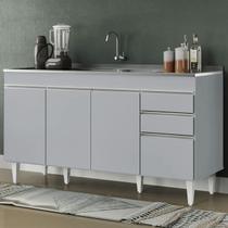 Balcão de Cozinha com Pia Inox 150cm 4 Portas Marrocos Cinza Claro - Lumil