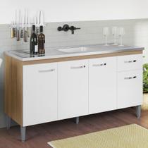 Balcão de Cozinha com Pia Inox 150cm Gabriela Amêndoa/Branco - AJL Móveis