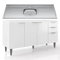 Balcão de Cozinha Com Pia Inox 150cm Pérola Z34 Branco - Mpozenato