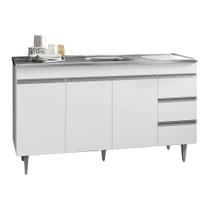 Balcão de Cozinha Com Pia Inox 160cm 3 Gavetas Andréia Branco - AJL Móveis