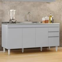 Balcão de Cozinha com Pia Inox 160cm Arkansas Cinza Claro - Lumil