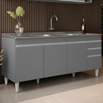 Balcão de Cozinha com Pia Inox 180cm Dallas Cinza - Lumil