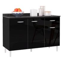 Balcão De Cozinha Com Tampo 120 Cm Preto - Poquema Balcão De Cozinha Com Tampo 120 Cm Preto - Poquema