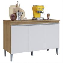 Balcão de Cozinha com Tampo 120cm 3 Portas Manu Amêndoa/Branco - AJL Móveis Balcão de Cozinha com Tampo 120cm 3 Portas Manu Amêndoa/Branco - AJL Móveis