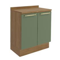 Balcão de Cozinha com Tampo Botanic 2 PT Verde Oliva e Nogueira Balcão de Cozinha com Tampo Botanic 2 PT Verde Oliva e Nogueira