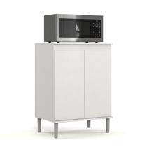 Balcão de Cozinha Com Tampo Multiuso Gabinete 2 Portas p/ Microondas Forno Air Fryer Móveis Modulado Cor Branco BMD