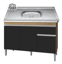Balcão De Cozinha Com Tampo Pia Inox 120cm 3 Portas 1 Gaveta - Móveis Leartam