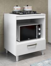 Balcão De Cozinha Compacta Móvel Fogão Cooktop 70x50x82,5cm Armário Pequeno Gaveta e Lugar para Forno Microondas Tampo S - Branco